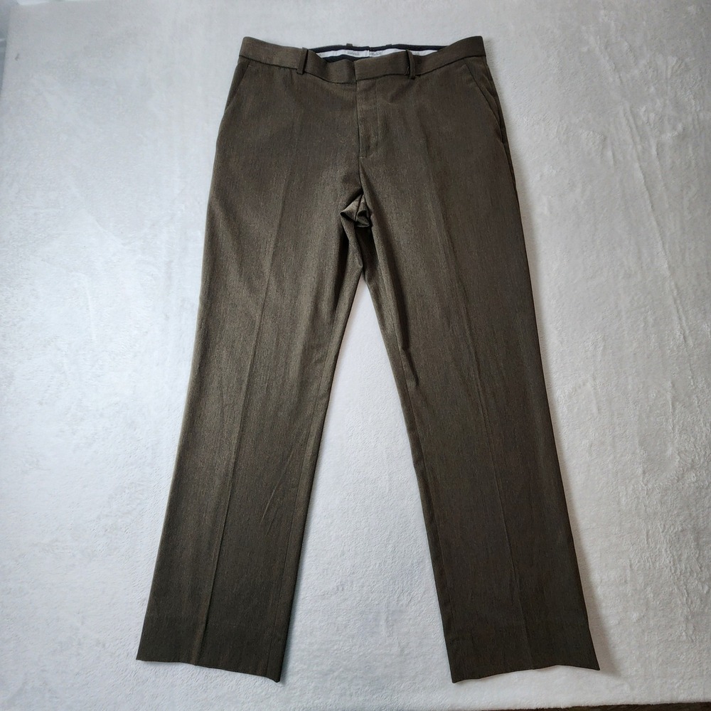 Perry Ellis Portfolio Slim Fit Dress Pants Mens 35W 29L Brown Flat Front Work
